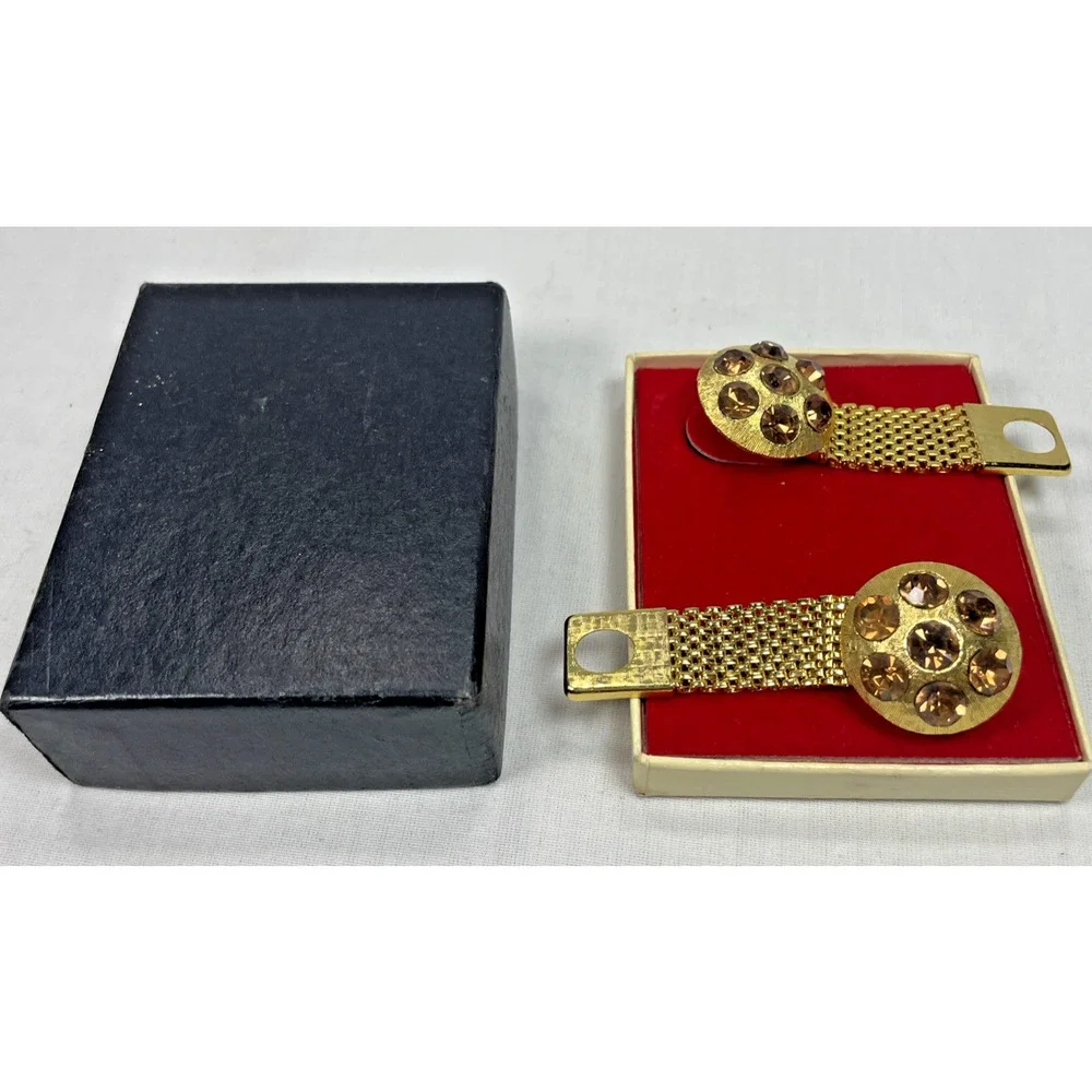 Vintage Celebrity NY Amber Rhinestone Mesh Cufflinks